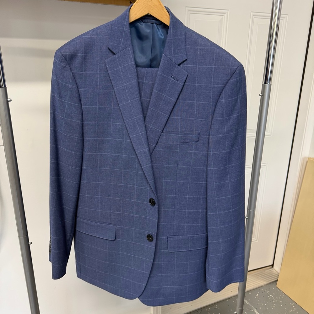 Club Room Navy Windowpane Suit Jacket